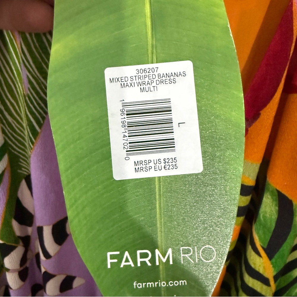 NWT Farm Rio Mixed Striped Bananas Wrap Maxi Dress size L - Picture 4 of 7